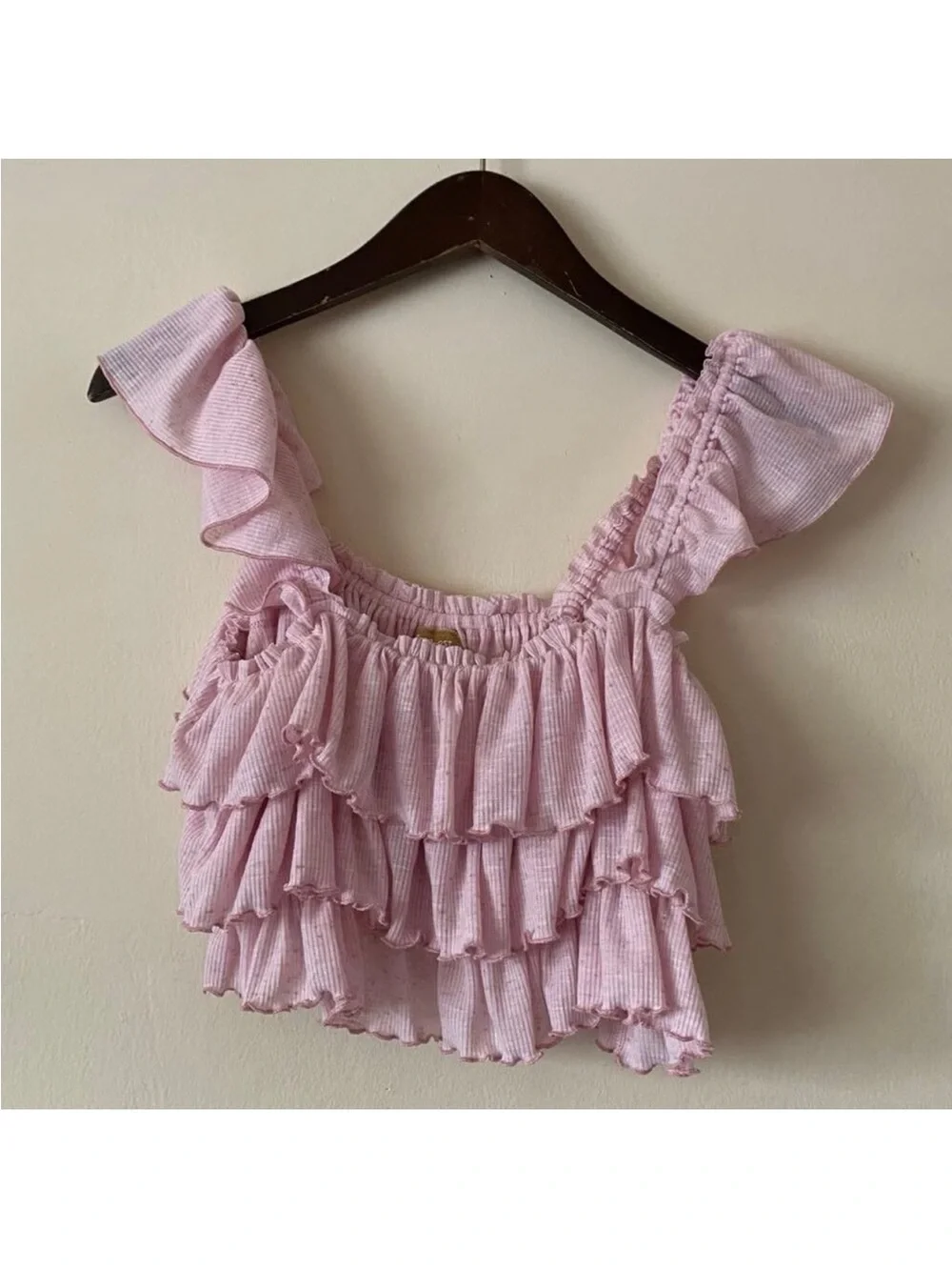 Free People Free-est Mila Tiered Ruffle Top Cami Off the Shoulder Pink Small - Picture 6 of 8